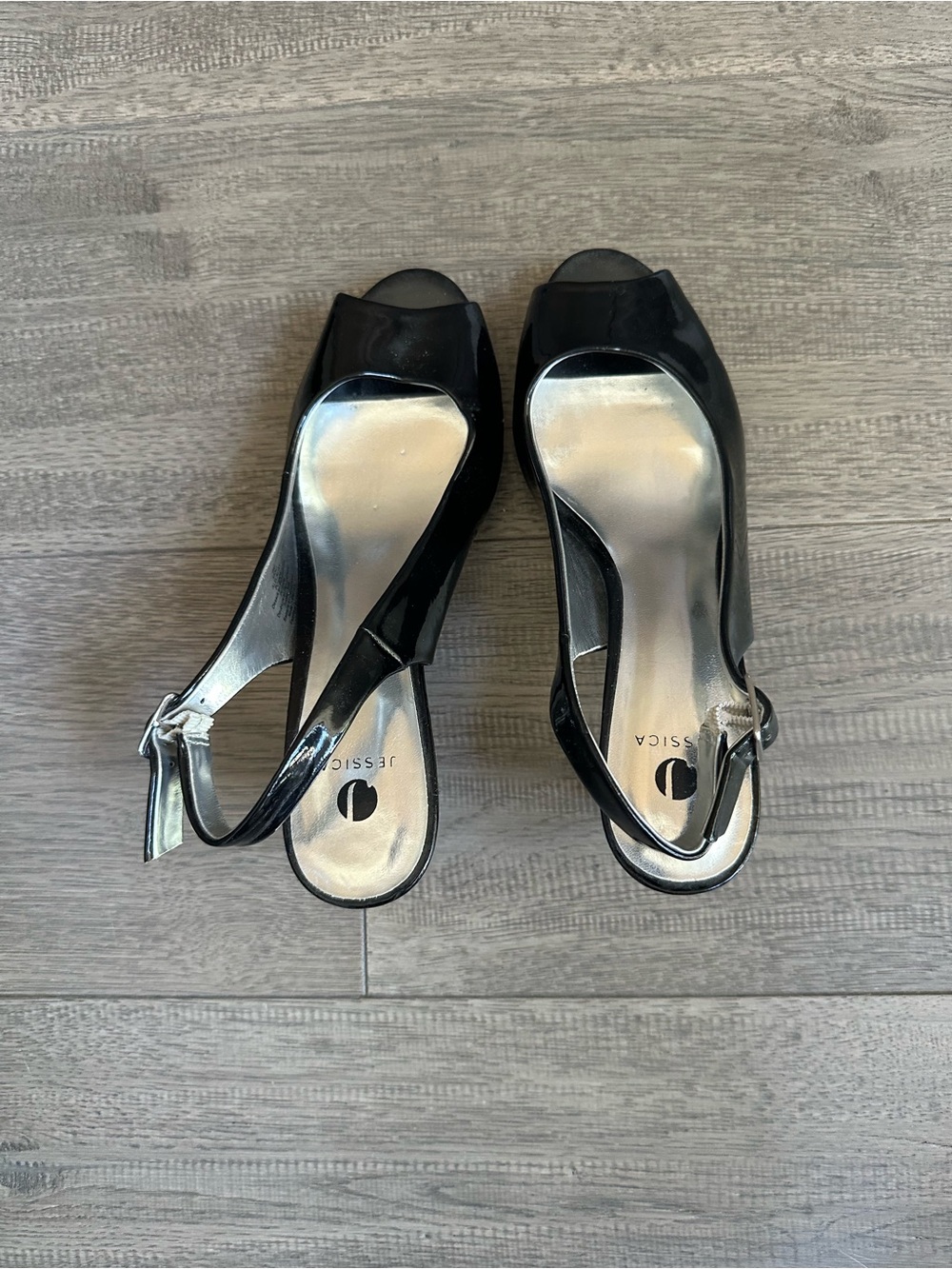 Jessica Patent Black Slingback Peep-Toe Heels